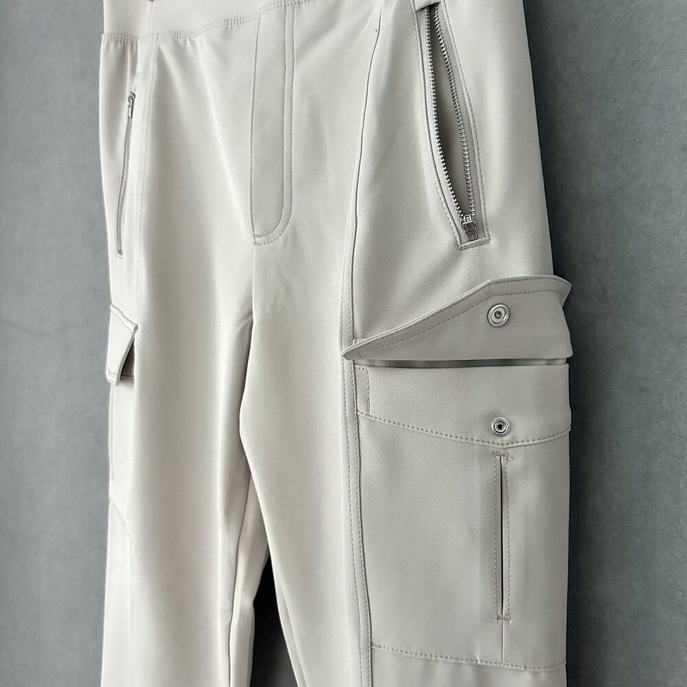 Athleta Endless High Rise Cargo Pant Sz 8 Abalone Beige Tapered Travel Trousers - Picture 6 of 13